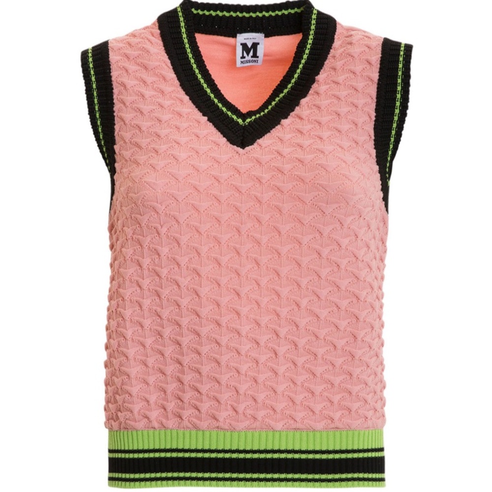 M Missoni pink v neck embossed knit vest